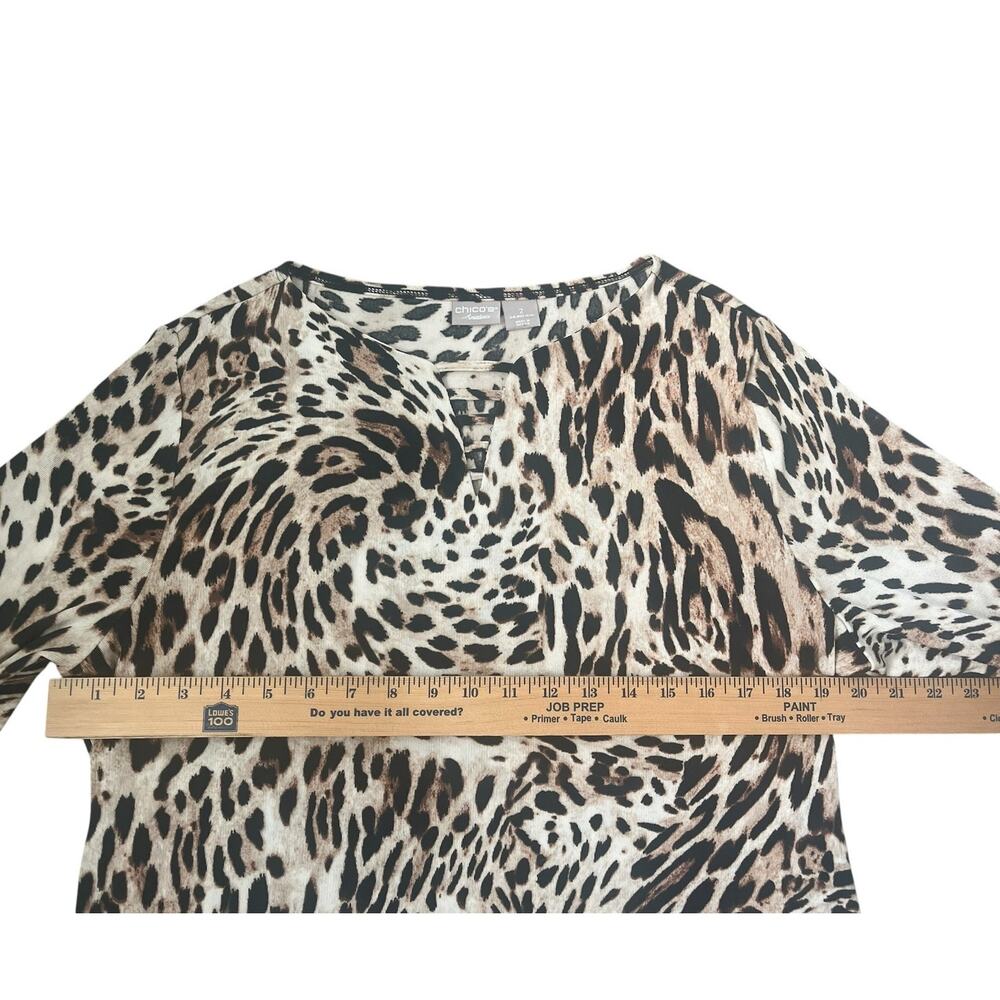 Chico's Travelers 2 Leopard Animal Print Tunic 3/4 Sleeve Slinky Travel (12/14) - Picture 10 of 12